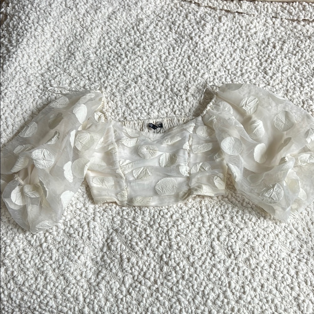 Zara White Ruffled Crop Blouse